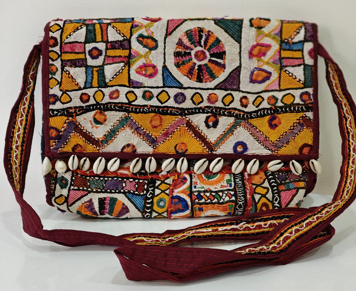 Handcrafted Kutchi Mirror Work Sling Bag with Tassels