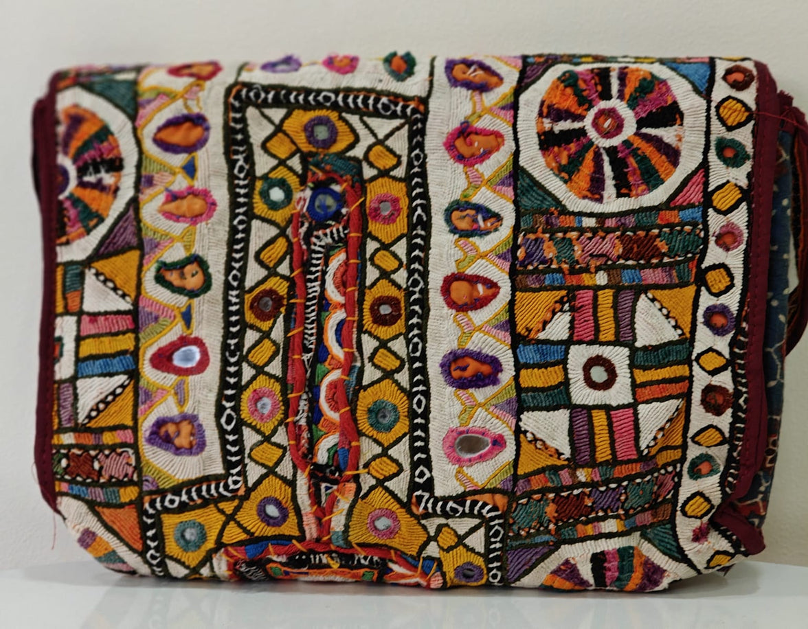 Handcrafted Kutchi Mirror Work Sling Bag with Tassels