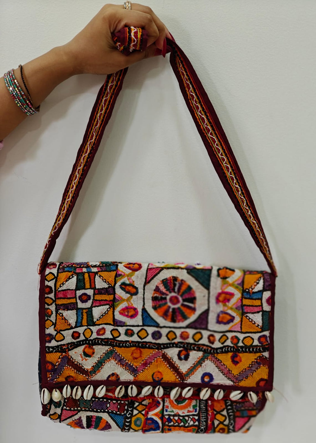 Handcrafted Kutchi Mirror Work Sling Bag with Tassels