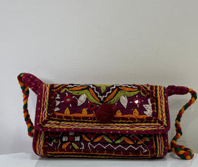 Handcrafted Kutchi Embroidered Flap Sling Bag with Braided Strap