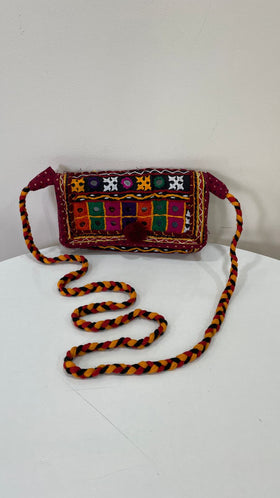 Handcrafted Kutchi Mirror Work Flap Sling Bag with Braided Strap