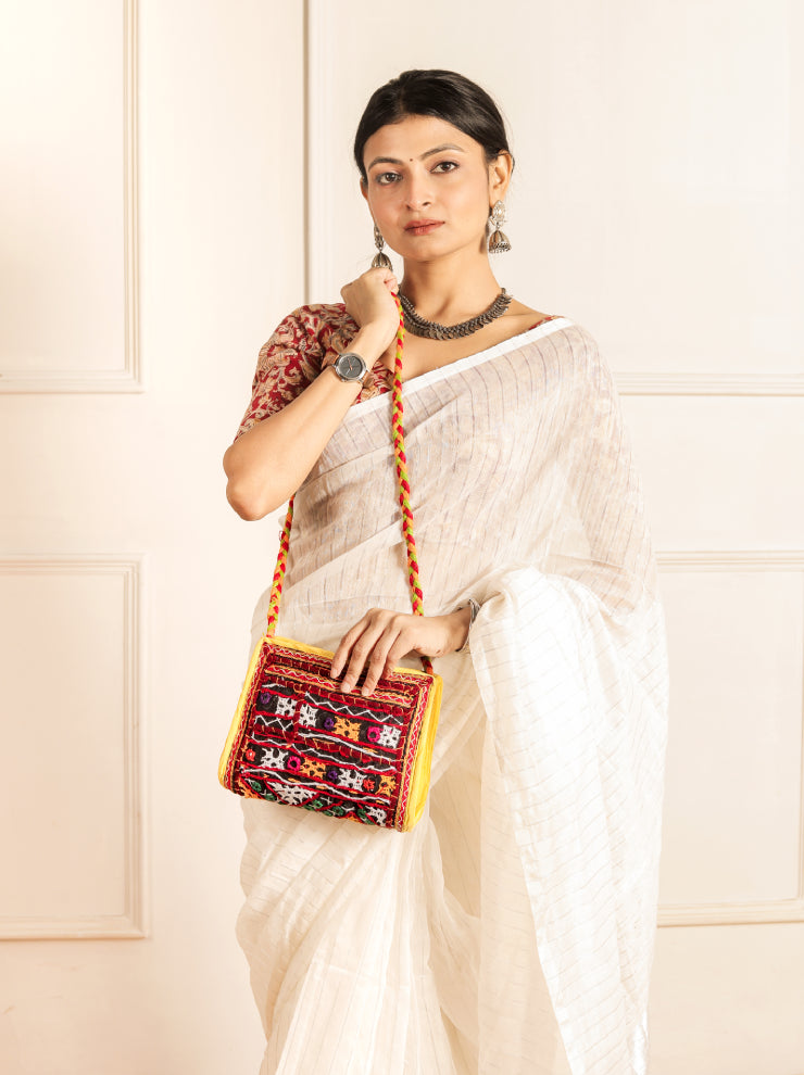 Handcrafted Kutch Embroidered Mini Sling Bag for Women | Mirror Work Crossbody - Heritage Haat