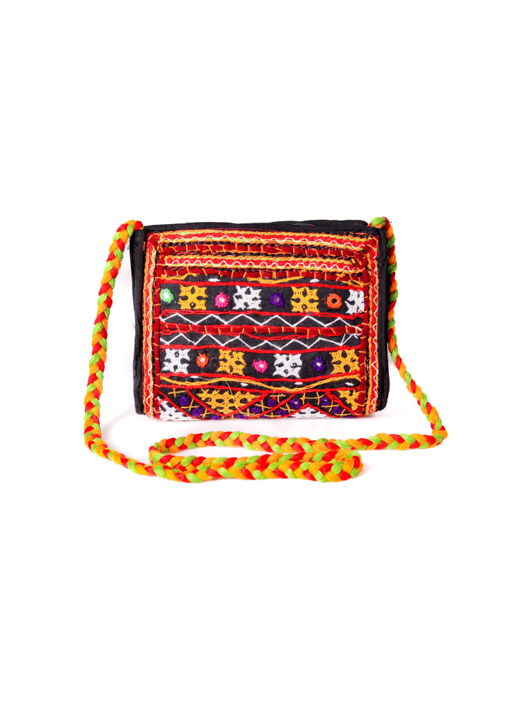 Handcrafted Kutch Embroidered Mini Sling Bag for Women | Mirror Work Crossbody - Heritage Haat