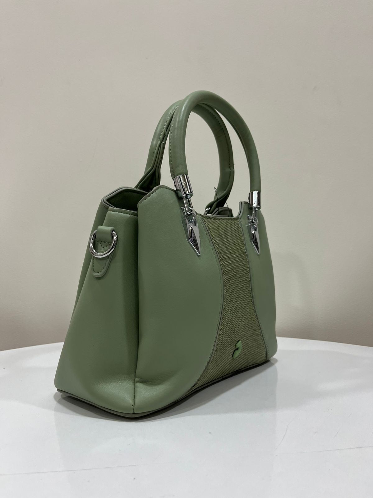 Elegant Sage Green Structured Handbag with Detachable Sling