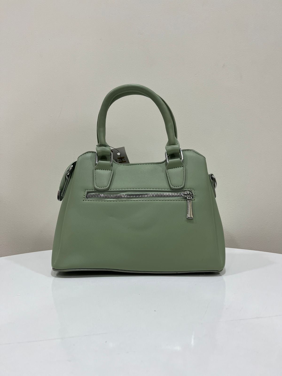 Elegant Sage Green Structured Handbag with Detachable Sling
