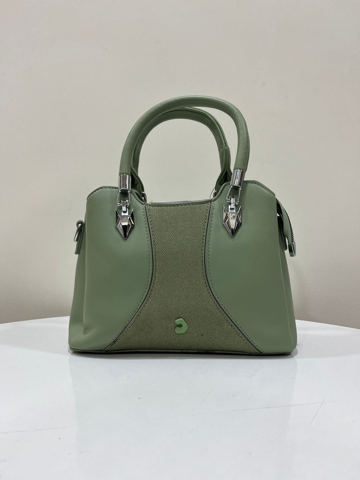 Elegant Sage Green Structured Handbag with Detachable Sling