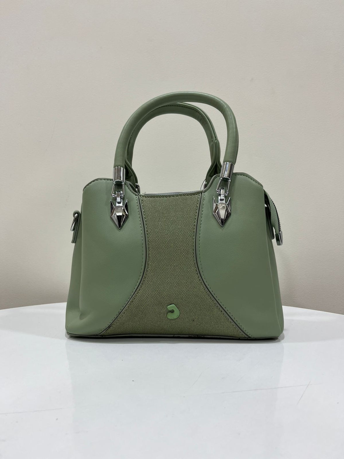 Elegant Sage Green Structured Handbag with Detachable Sling