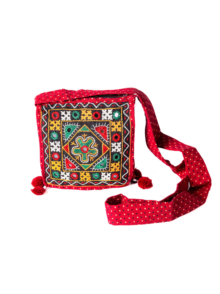 Handcrafted Classic Red Sling Bag - Heritage Haat