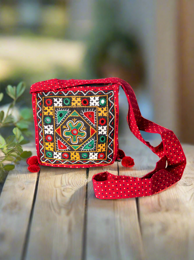 Handcrafted Classic Red Sling Bag - Heritage Haat