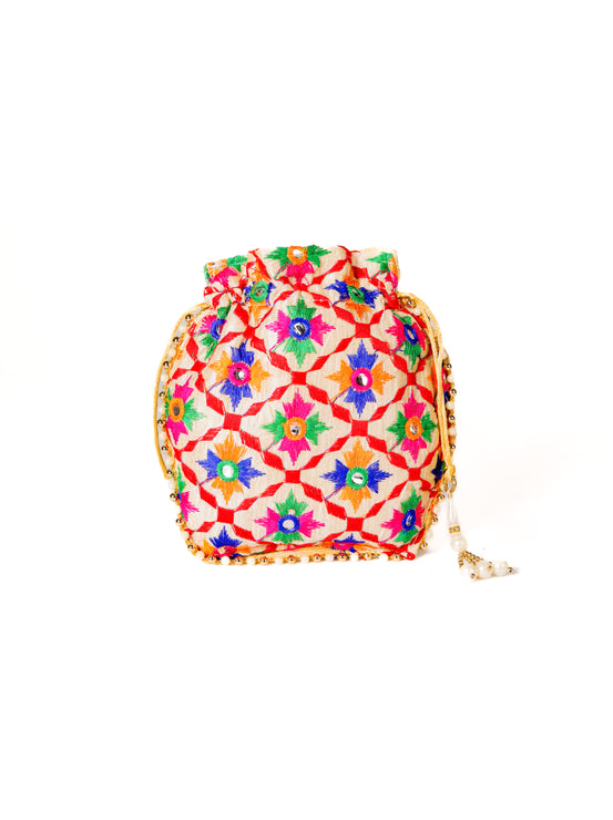 Elegant Embroidered Pearl Potli Bag