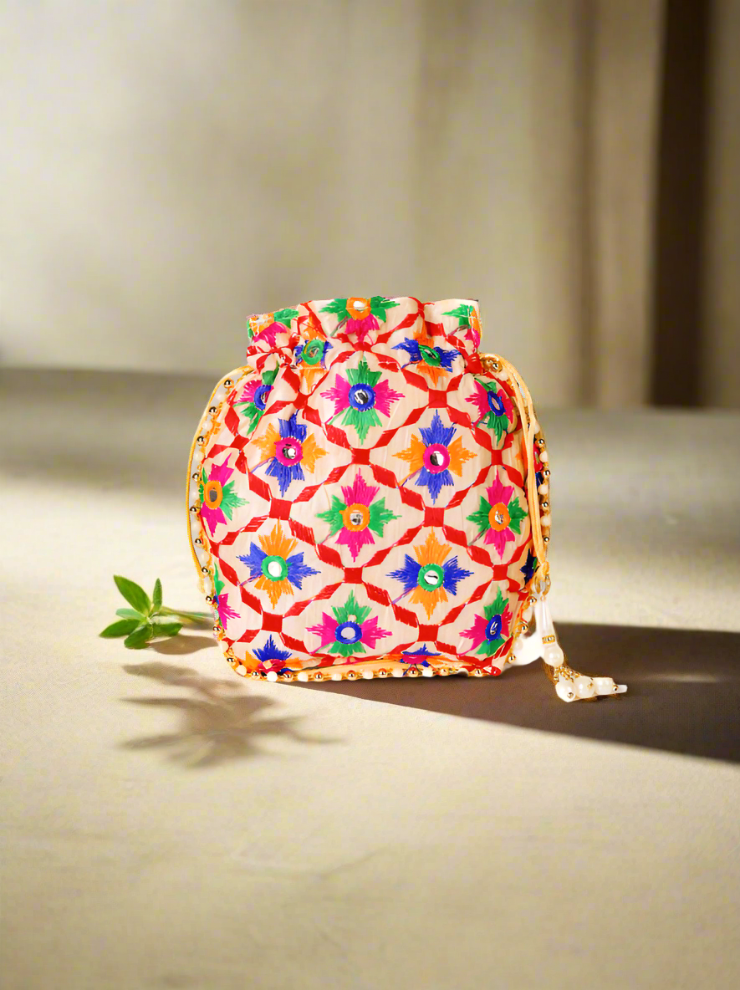 Elegant Embroidered Pearl Potli Bag