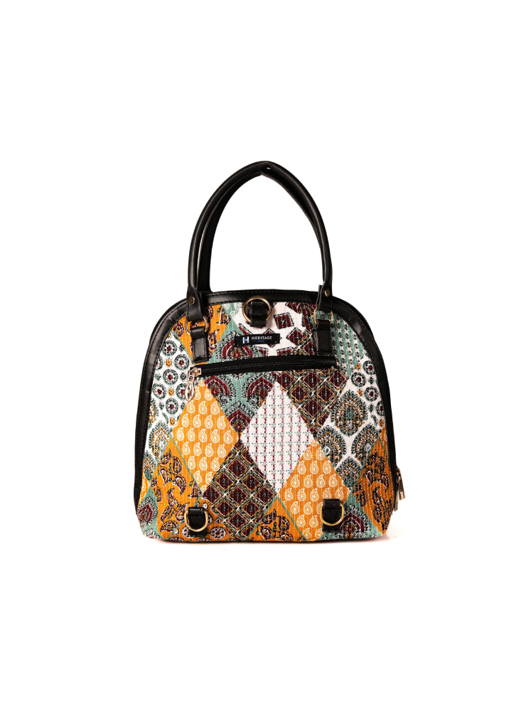 Ajrakh Multi-Color Convertible Handbag & Backpack