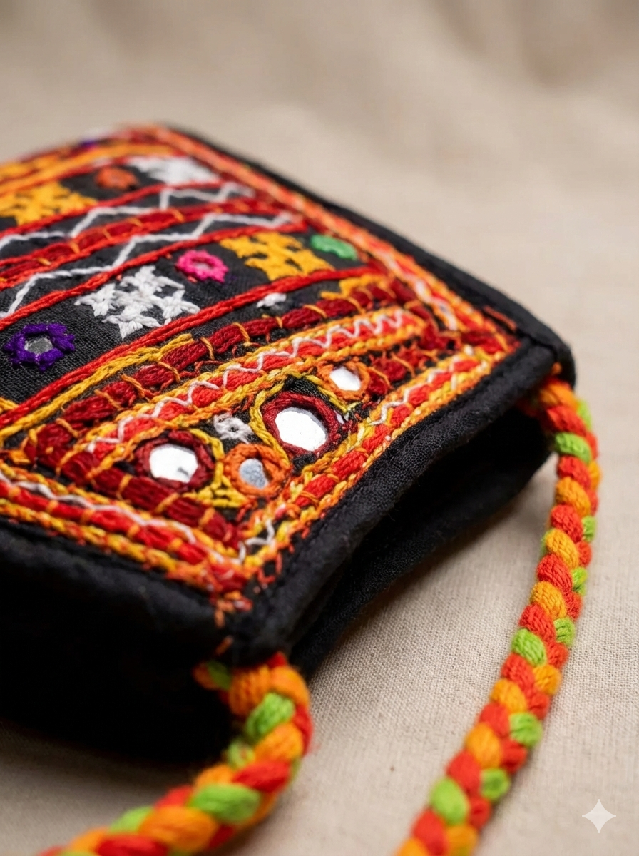 Handcrafted Kutch Embroidered Mini Sling Bag for Women | Mirror Work Crossbody - Heritage Haat