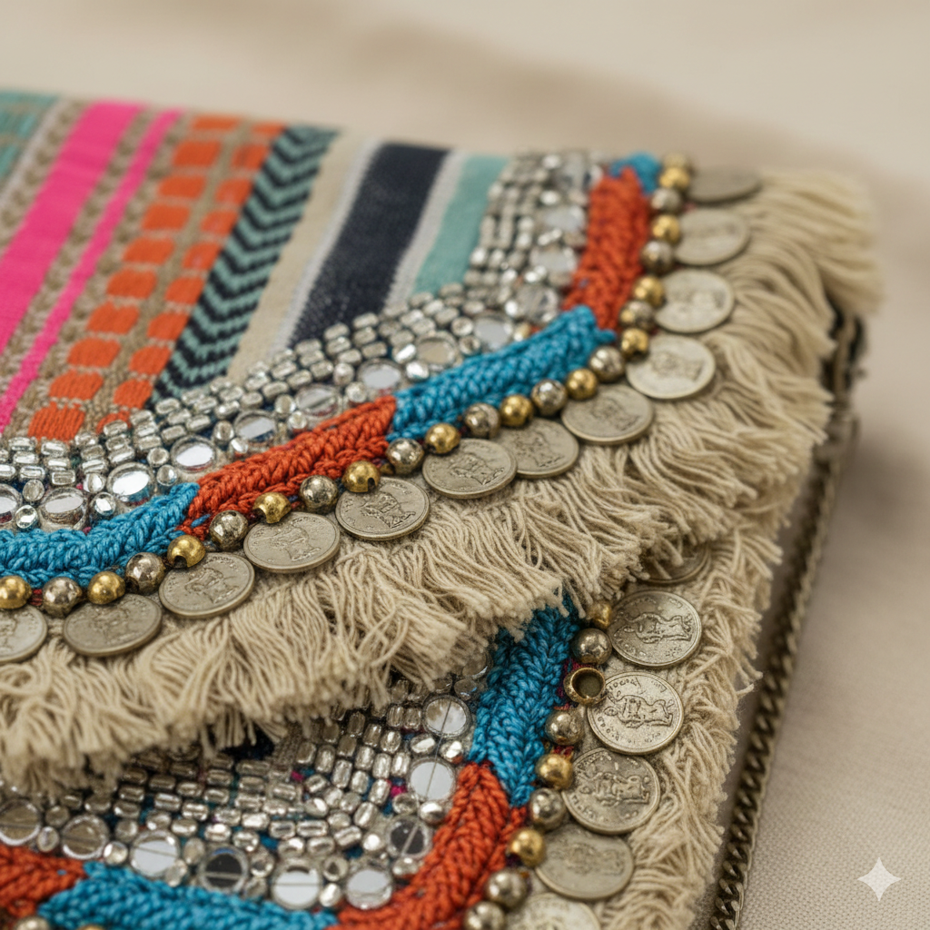 Handcrafted Kutch Boho Sling Bag with Mirror & Coin Work | Premium Crossbody for Women - Heritage Haat