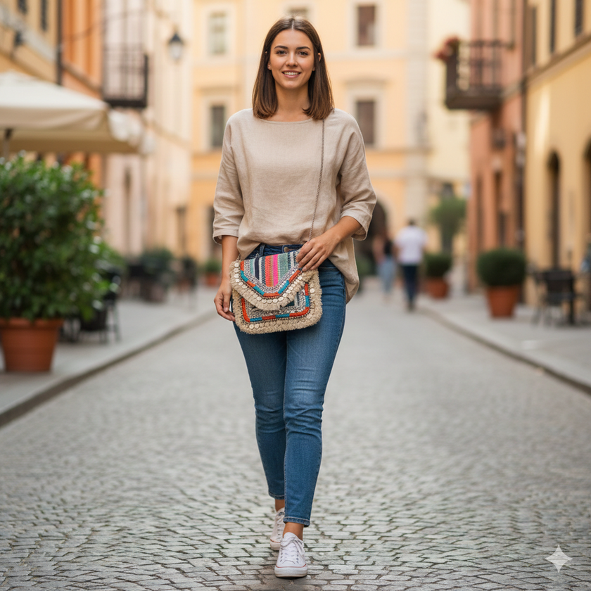 Handcrafted Kutch Boho Sling Bag with Mirror & Coin Work | Premium Crossbody for Women