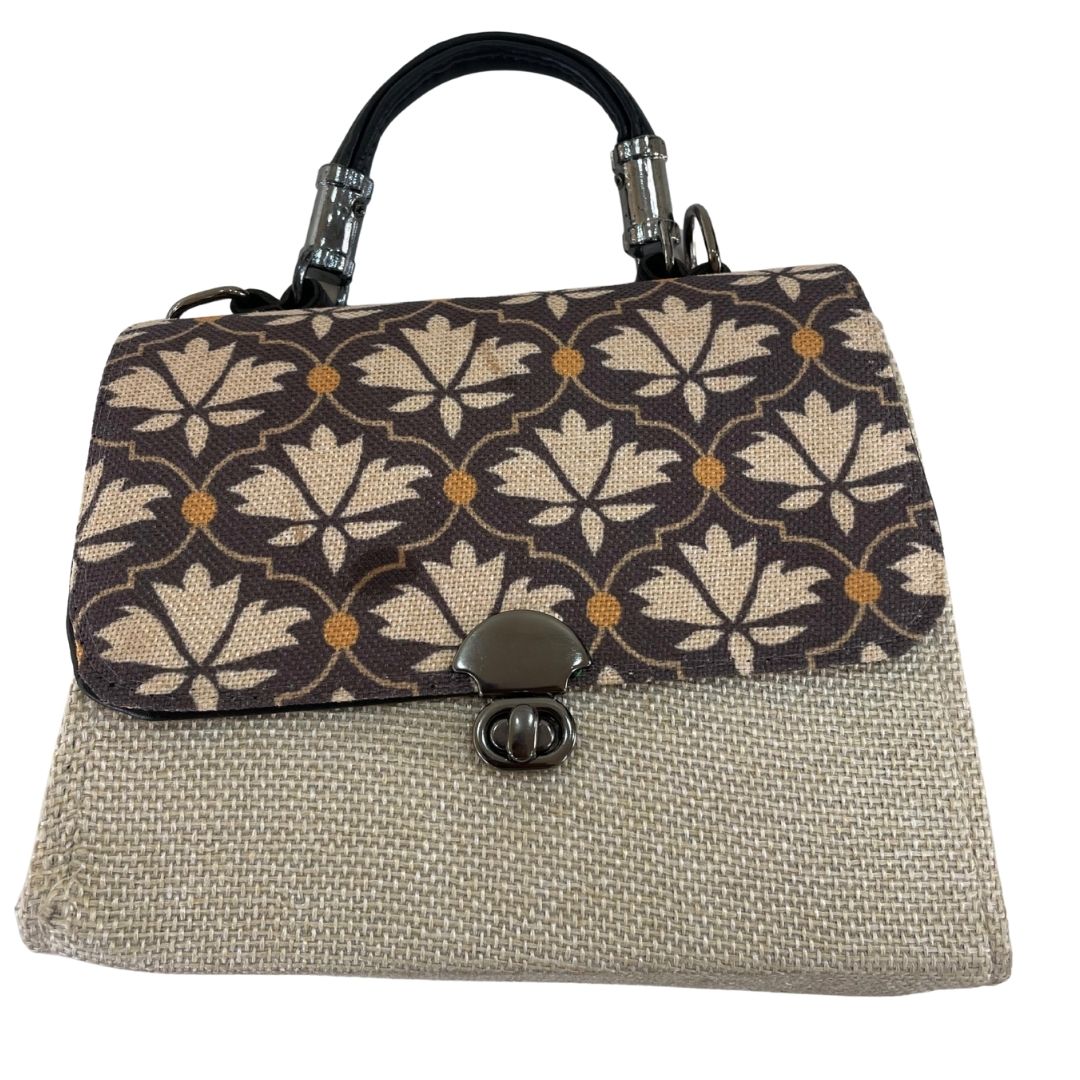 Vintage Lotus Charm: Jute & Jacquard Handheld Elegance - Heritage Haat