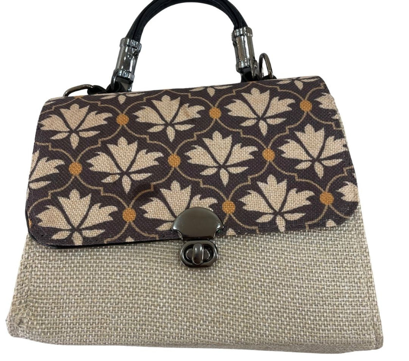 Vintage Lotus Charm: Jute & Jacquard Handheld Elegance