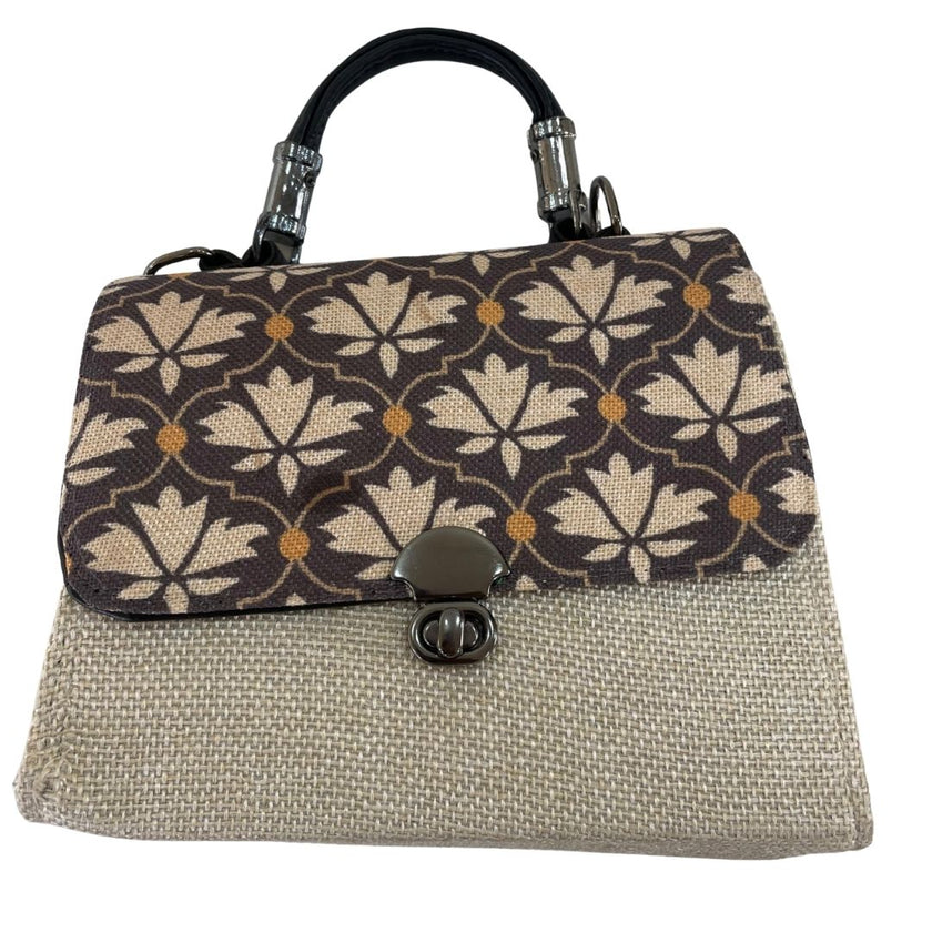 Vintage Lotus Charm: Jute & Jacquard Handheld Elegance