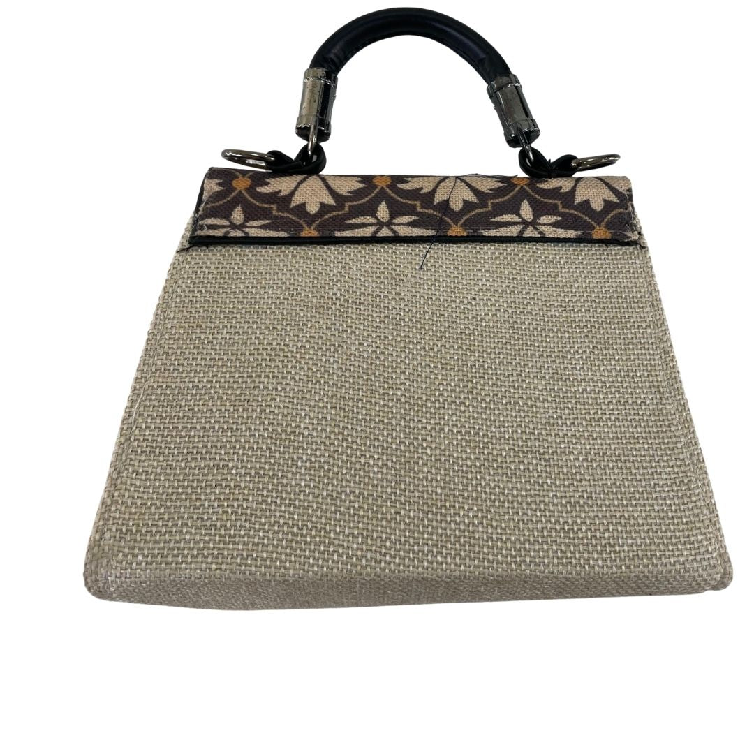 Vintage Lotus Charm: Jute & Jacquard Handheld Elegance - Heritage Haat