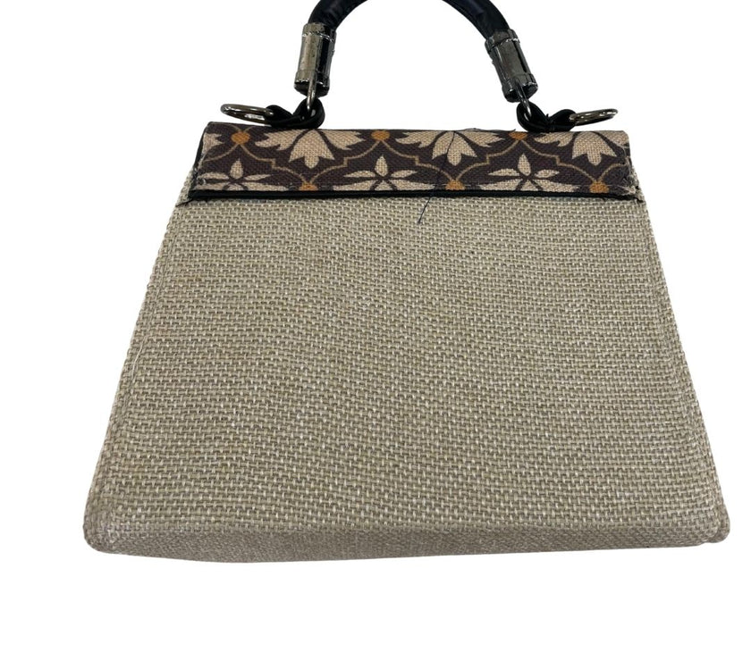 Vintage Lotus Charm: Jute & Jacquard Handheld Elegance