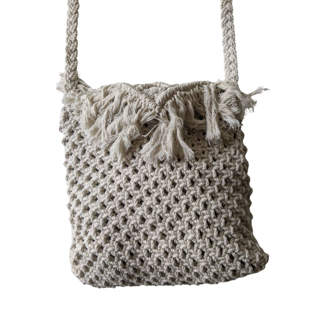 Sun-Kissed Serenity: Macramé Fringe Sling Bag