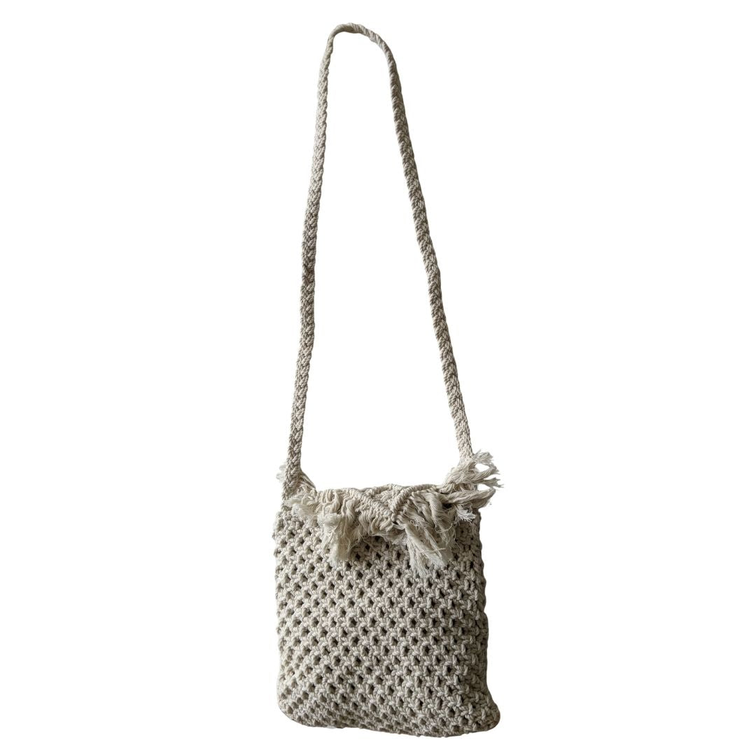 Sun-Kissed Serenity: Macramé Fringe Sling Bag - Heritage Haat