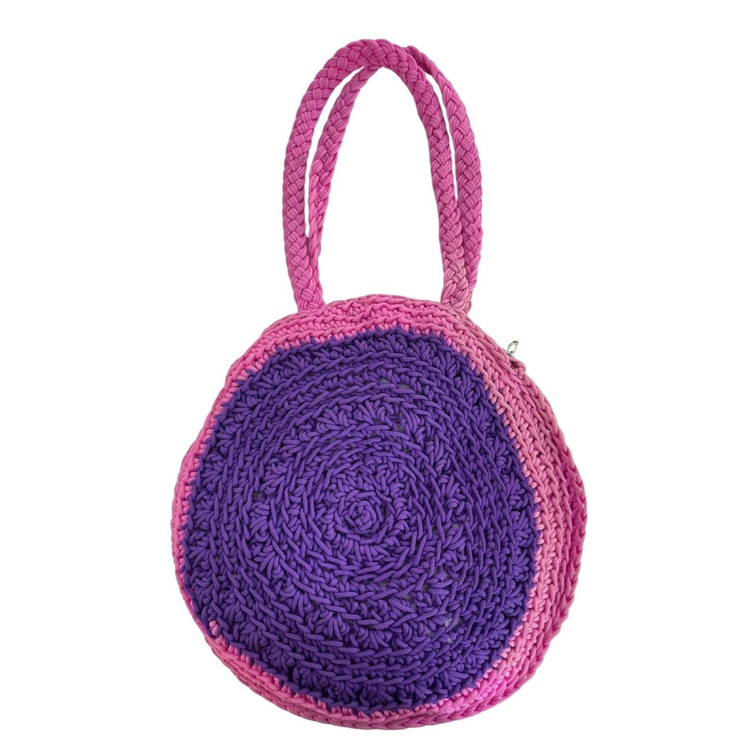 Hand-Crocheted Round Tote Bag – Candy Pop Edition