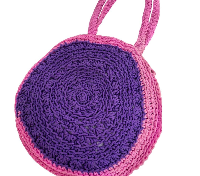 Hand-Crocheted Round Tote Bag – Candy Pop Edition