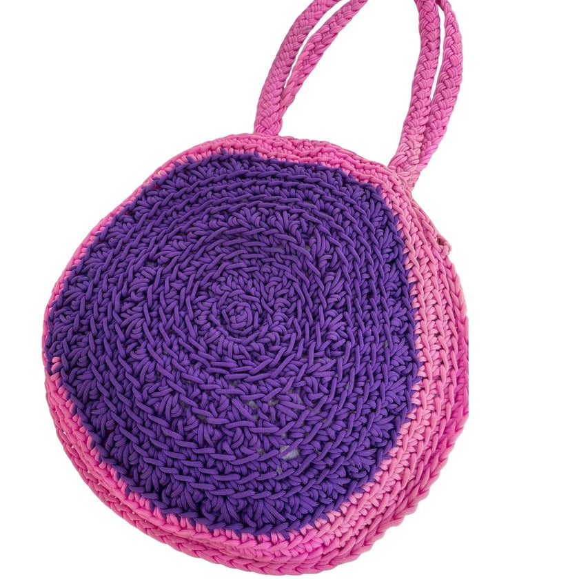 Hand-Crocheted Round Tote Bag – Candy Pop Edition