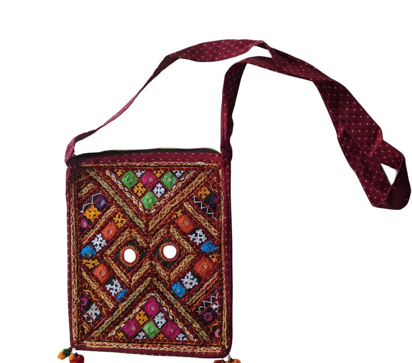 Handcrafted Kutchi Embroidered Square Sling Bag