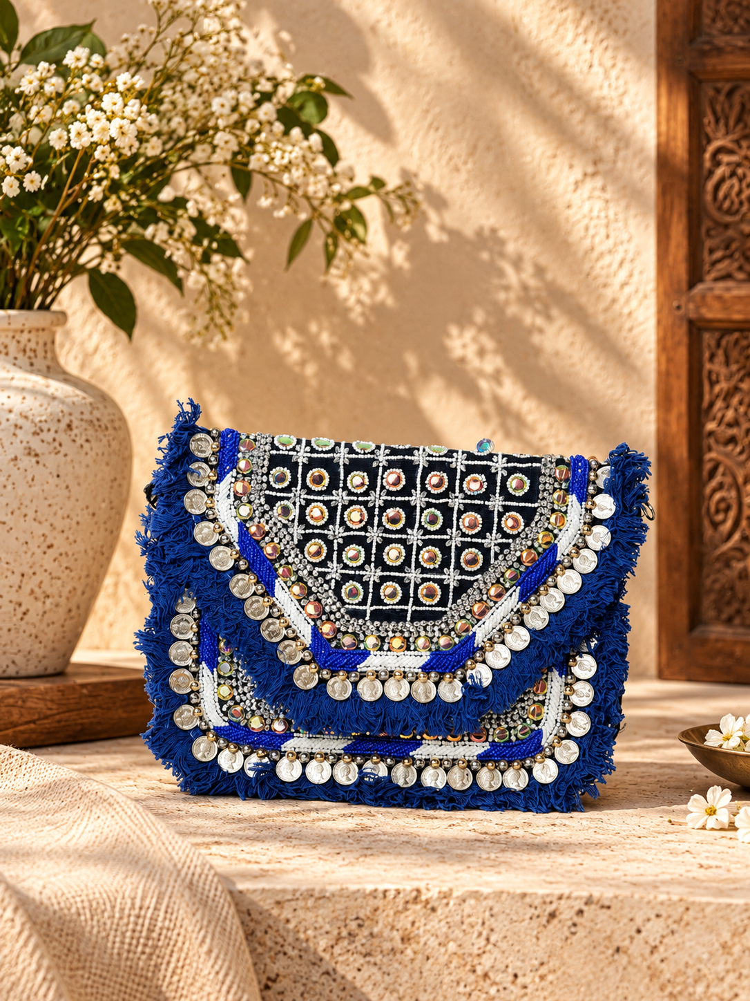 Handcrafted Kutch Mirror Work & Coin Embellished Sling Bag – The Neel