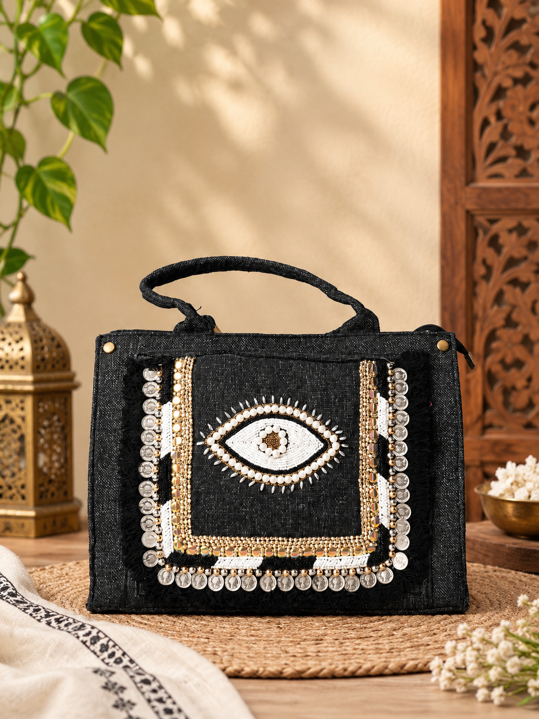 Handcrafted Banjara-Inspired Embellished Black Bag – The Drishti
