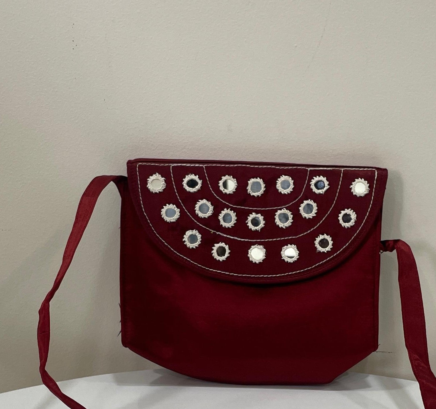 Handcrafted Kutchi Mirror Work Sling Bag – Mashru Silk