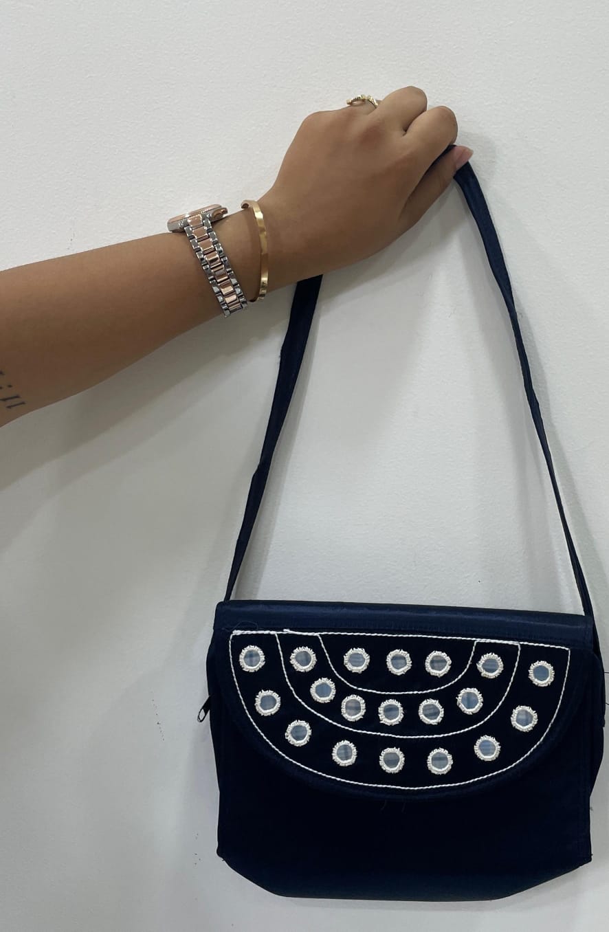 Handcrafted Kutchi Mirror Work Sling Bag – Mashru Silk