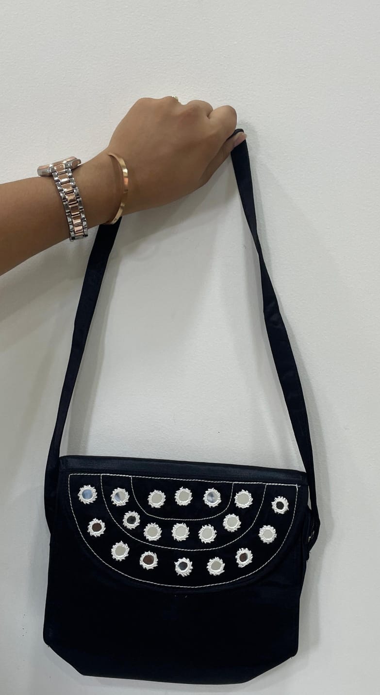 Handcrafted Kutchi Mirror Work Sling Bag – Mashru Silk