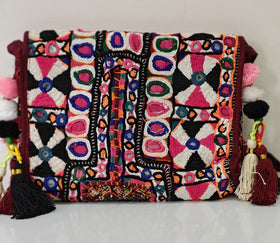 Handcrafted Kutchi Mirror Work Sling Bag with Tassels