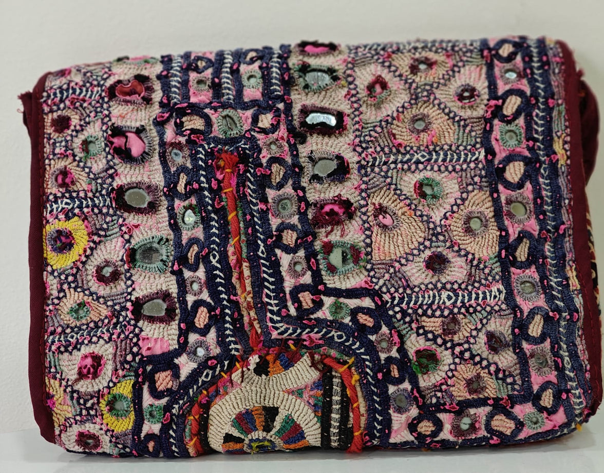 Handcrafted Kutchi Mirror Work Sling Bag with Tassels