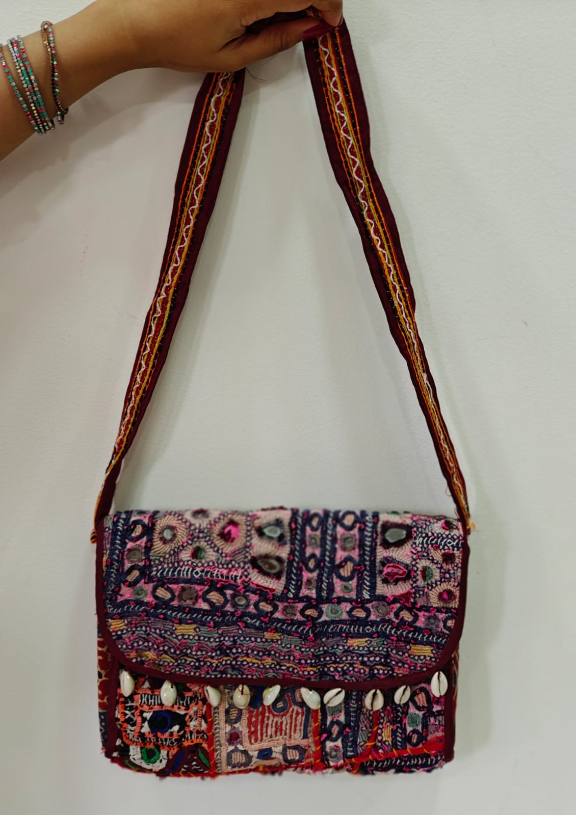 Handcrafted Kutchi Mirror Work Sling Bag with Tassels