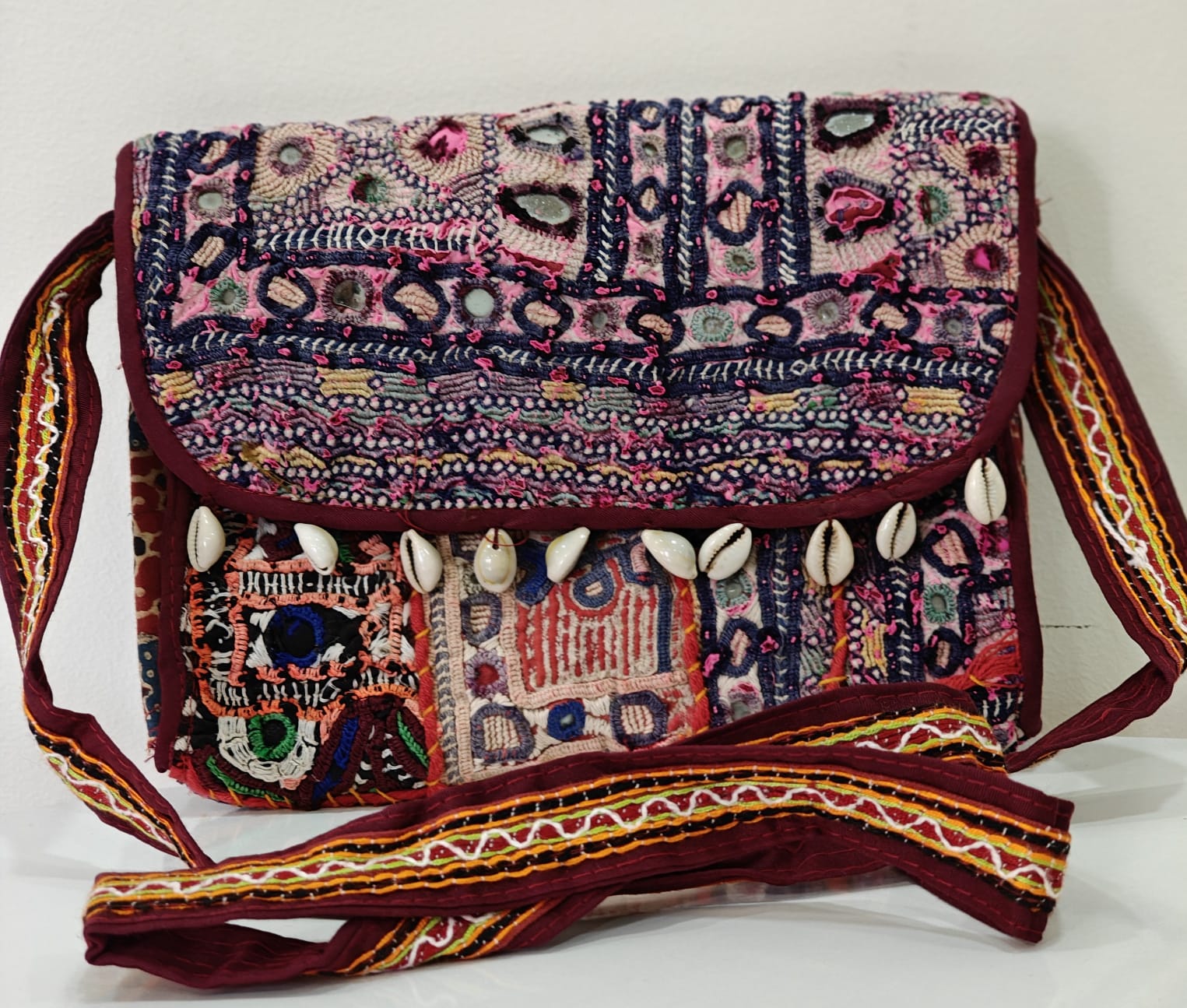 Handcrafted Kutchi Mirror Work Sling Bag with Tassels
