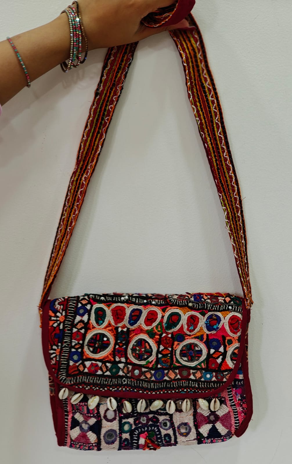 Handcrafted Kutchi Mirror Work Sling Bag with Tassels