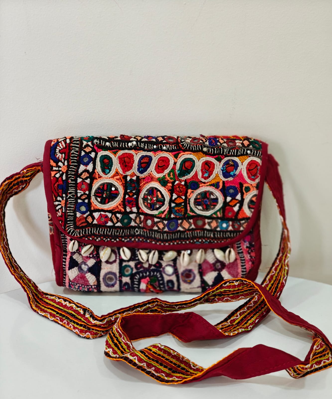 Handcrafted Kutchi Mirror Work Sling Bag with Tassels