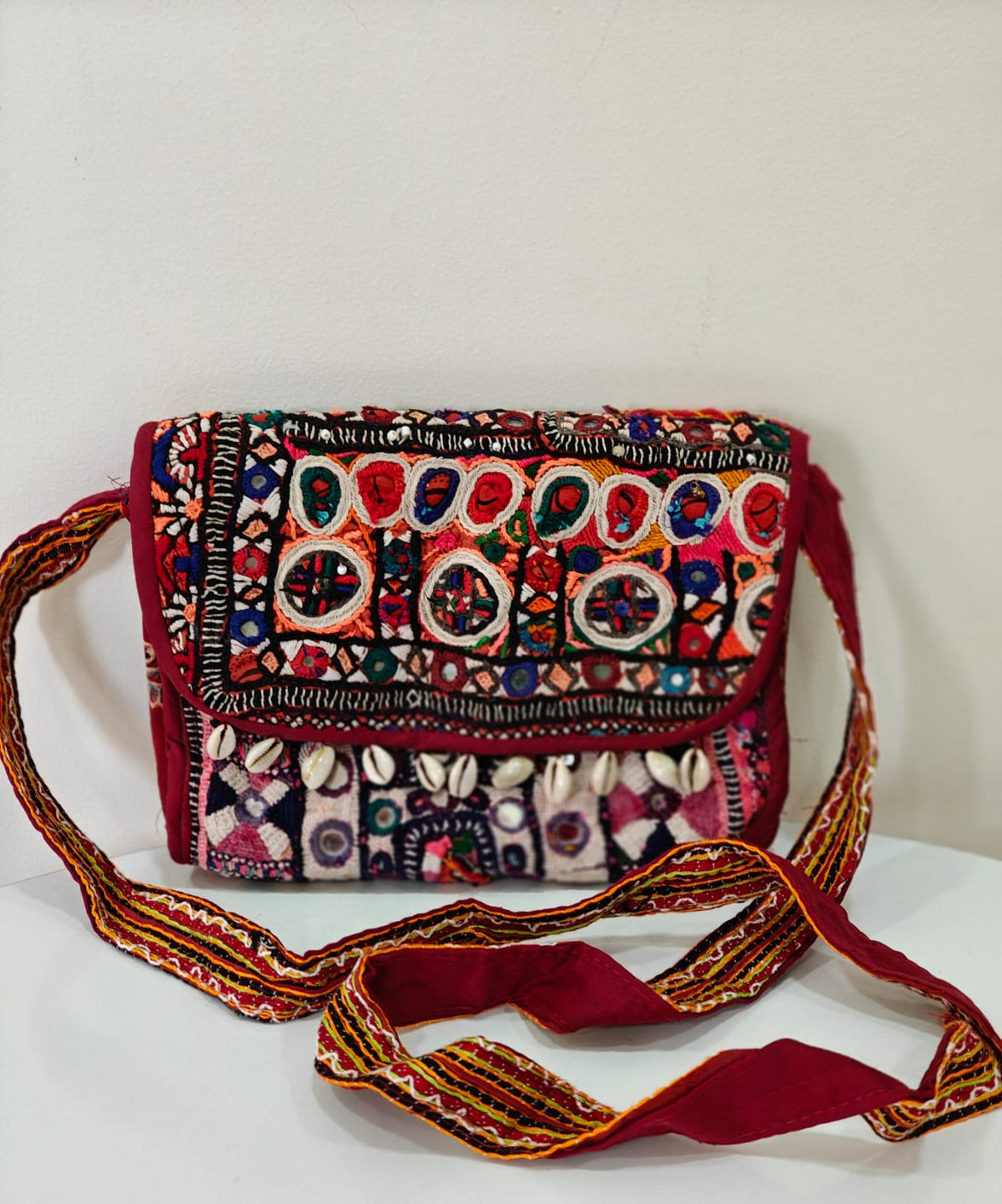 Handcrafted Kutchi Mirror Work Sling Bag with Tassels