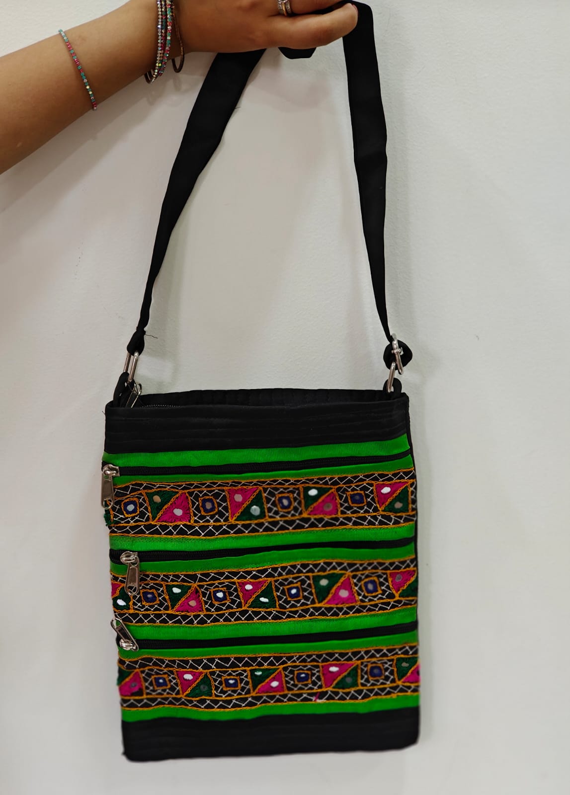 Handcrafted Kutchi Mirror Work Sling Bag – Mashru Silk