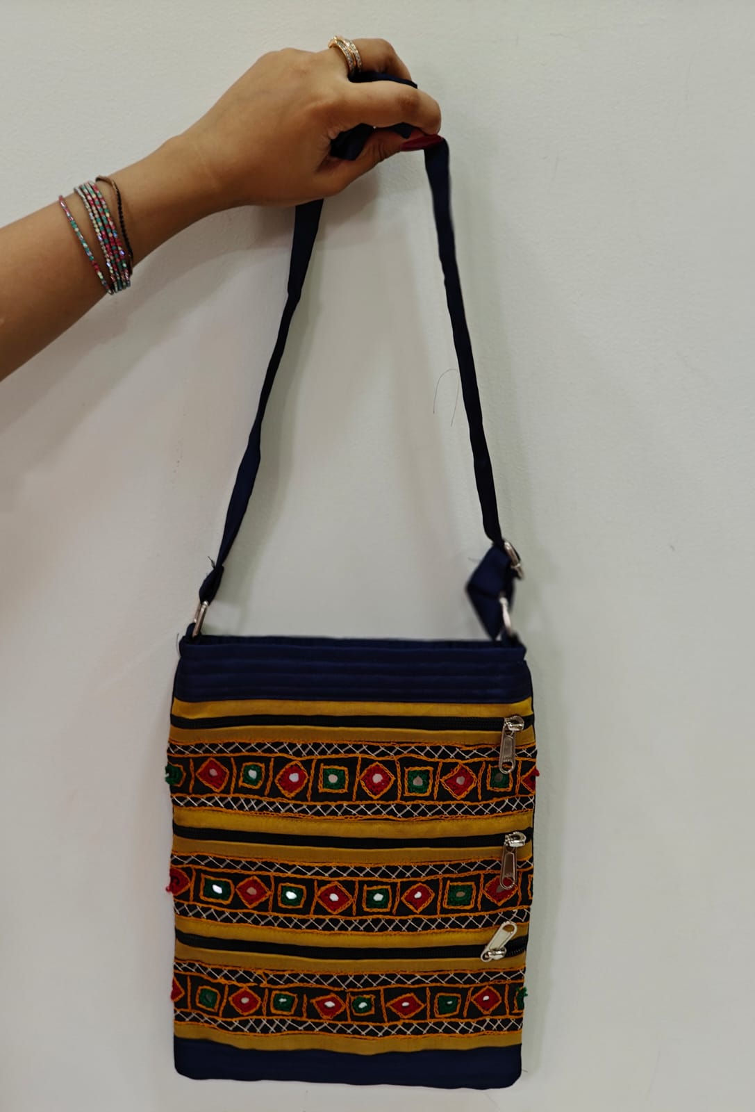 Handcrafted Kutchi Mirror Work Sling Bag – Mashru Silk