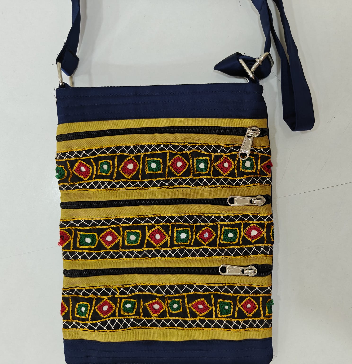 Handcrafted Kutchi Mirror Work Sling Bag – Mashru Silk