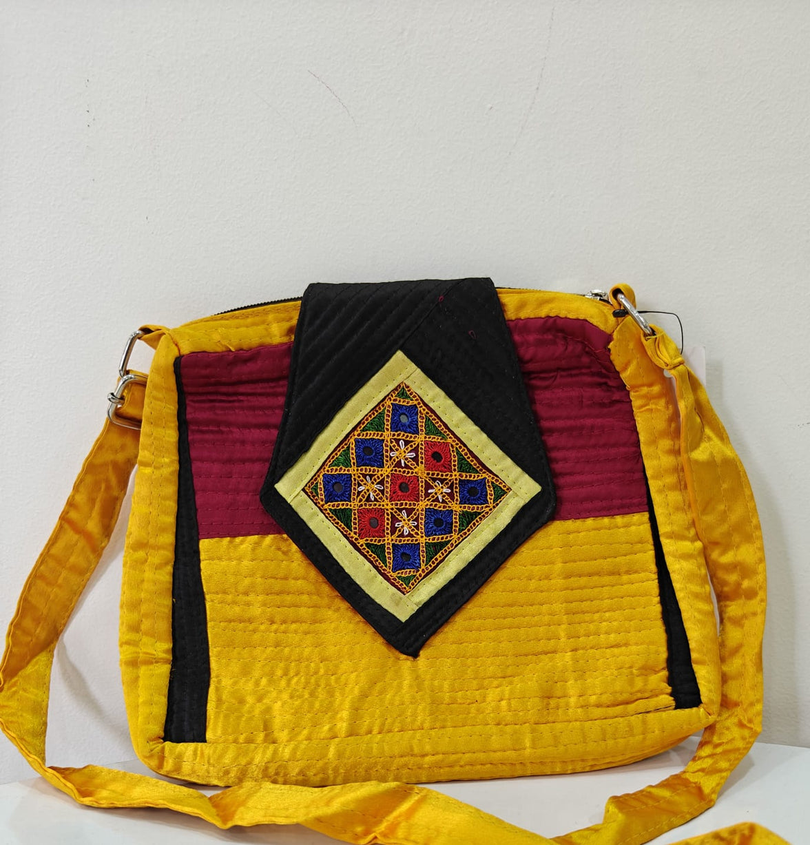 Handcrafted Kutchi Mirror Work Flap Sling Bag – Mashru Silk