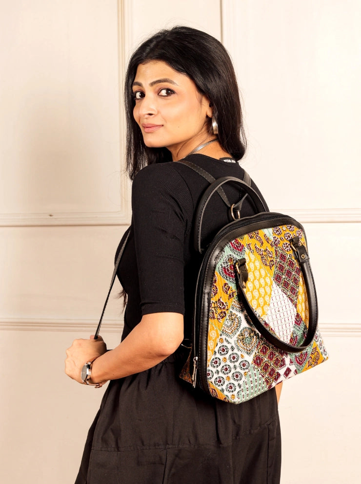 Ajrakh Multi-Color Convertible Handbag & Backpack