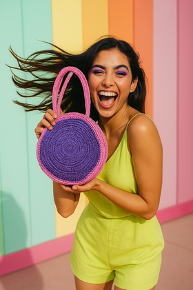 Hand-Crochet Round Tote Bag – Candy Pop Edition - Heritage Haat