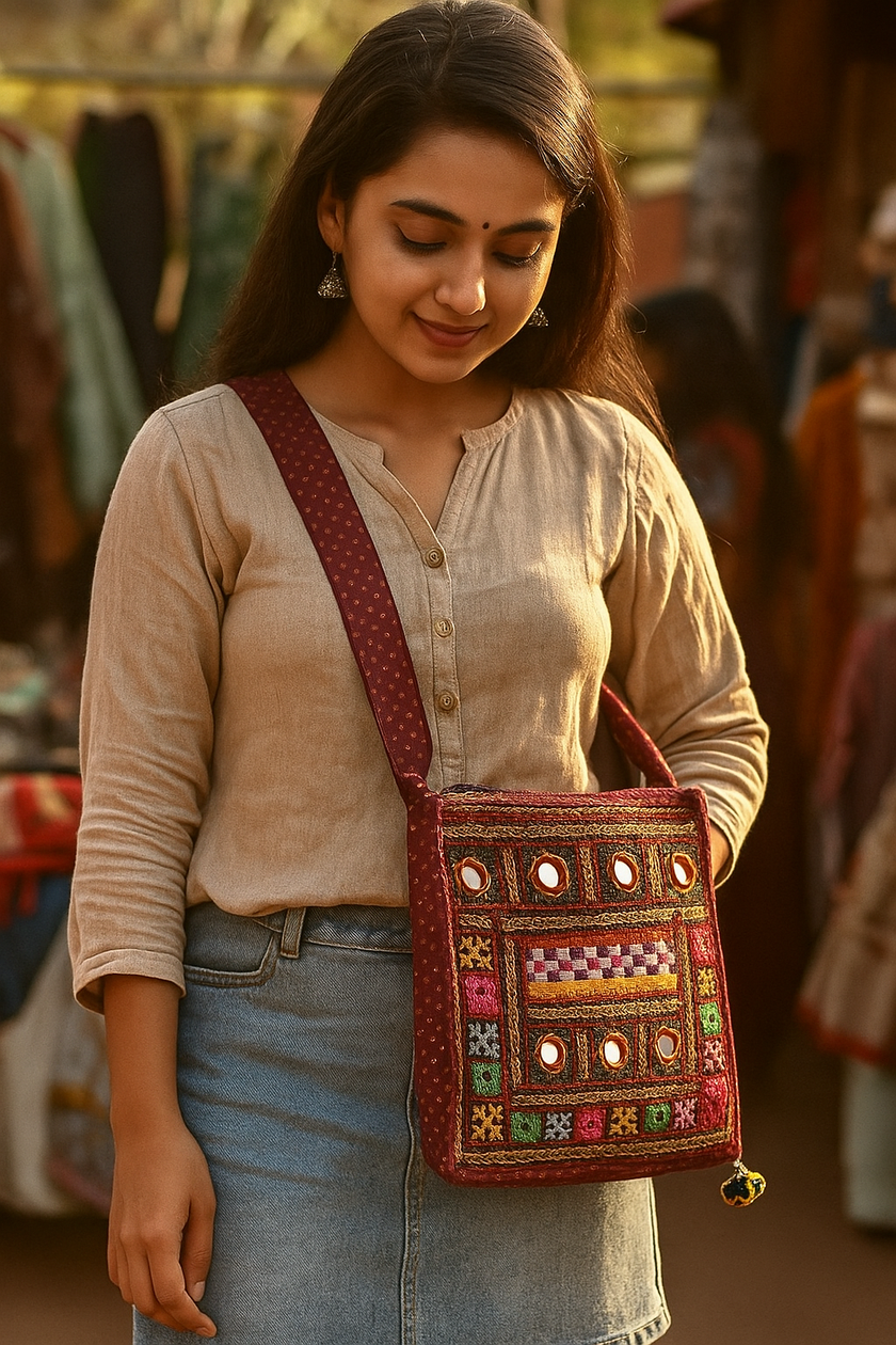 Traditional Kutchi Handcrafted Square Sling Bag