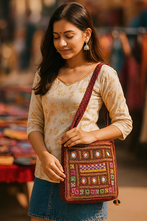 Traditional Kutchi Handcrafted Square Sling Bag